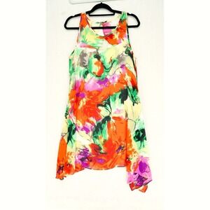 Bethany 14 Multicolor Trapeze Floral Dress Orange Green 14